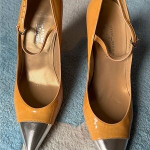 Stuart Weitzman Orange and Silver Heels with Modern Design